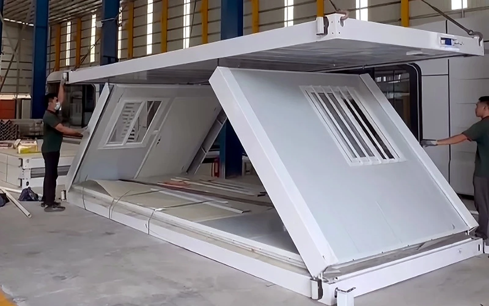 Folding container house unfolded at a project site